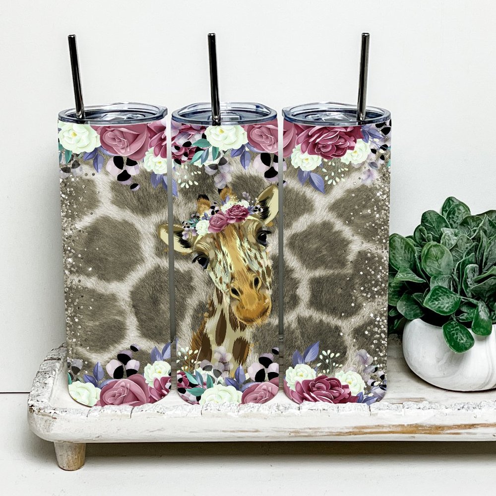 Giraffe Animal Print 20oz Tumbler With Metal Straw